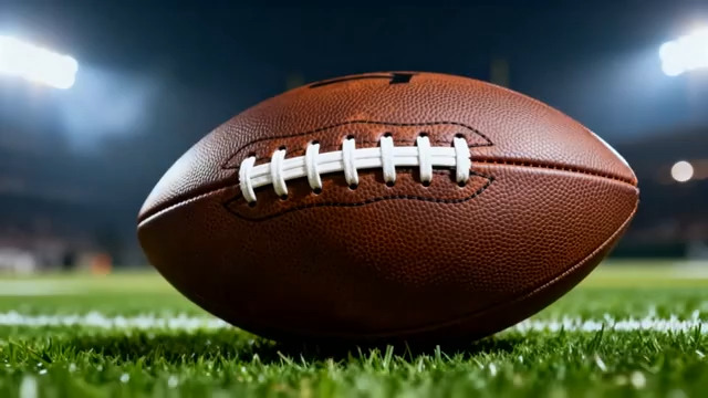  橄榄球置于绿茵场特写3019#横屏 	 -