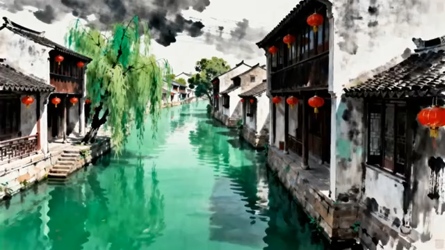 江南水乡古镇河道风景4059#横屏 