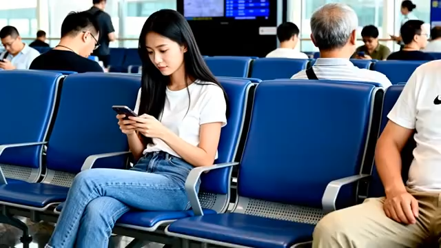 机场候机女孩使用手机2610#横屏 