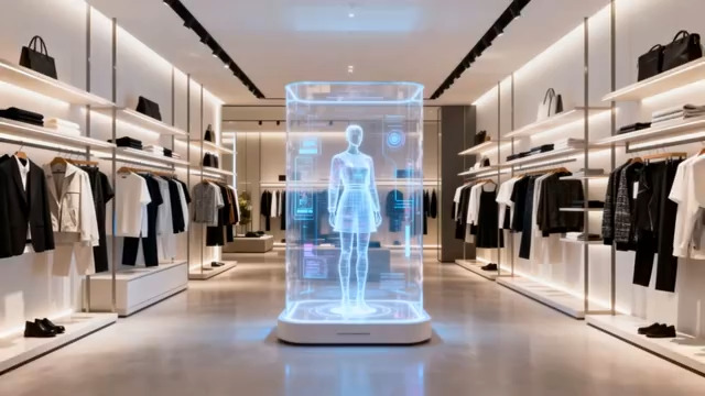  服装店中全息投影模特展示849#横屏 	 