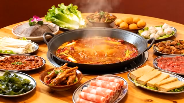 火锅食材丰富的餐桌场景2660#横屏 