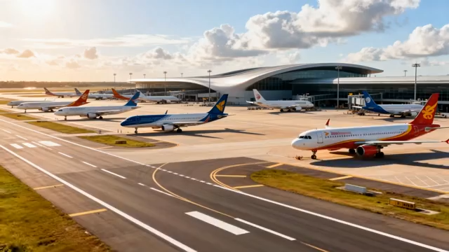 机场停机坪多架客机全景2825#横屏 