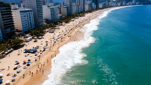  俯瞰热闹海滩与城市建筑979#横屏 	 -