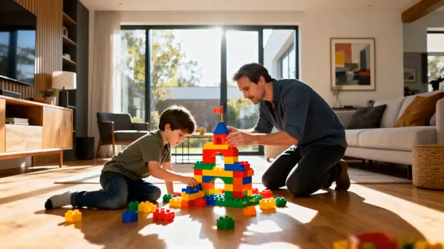  父子在家玩积木1395#横屏 	 - 