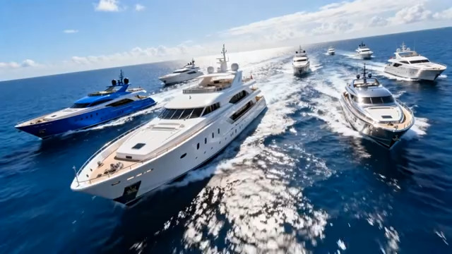  多艘游艇在海上航行2738#横屏 	 