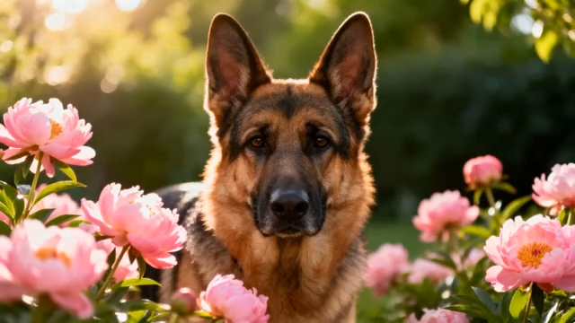 花丛中的德国牧羊犬568#横屏 