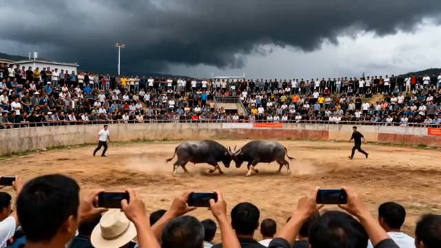  斗牛现场观众围观拍摄2713#横屏 	 