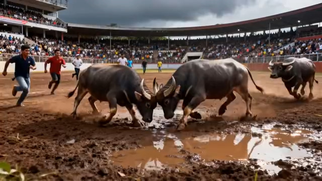  斗牛场中牛与人群场景素材1084#横屏 	 -