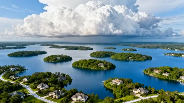 湖畔岛屿住宅鸟瞰全景3170#横屏 