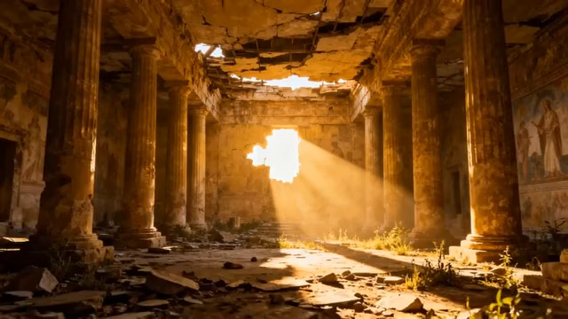  废弃古建筑内阳光洒落2310#横屏 	 - 