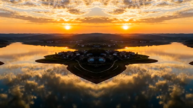 湖泊日出全景风光1271#横屏 