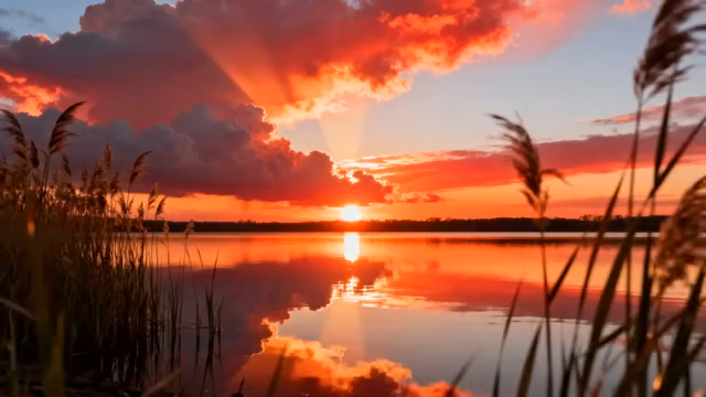 湖畔日落自然风光5188#横屏 