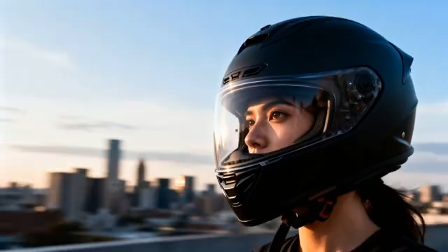  戴头盔女人眺望城市140#横屏 	 