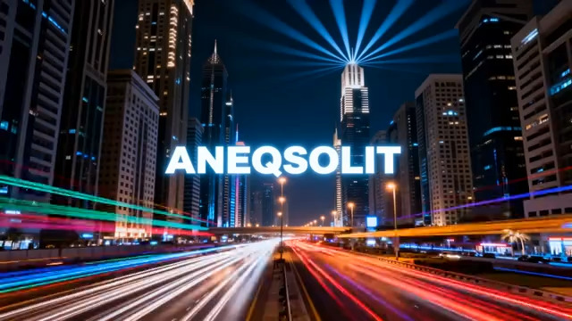  迪拜城市夜景车流画面68#横屏 	 