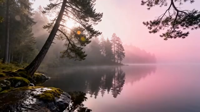 湖畔森林日出自然风光393#横屏 