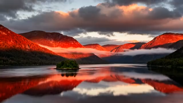 湖泊山林日落自然风光5284#横屏 