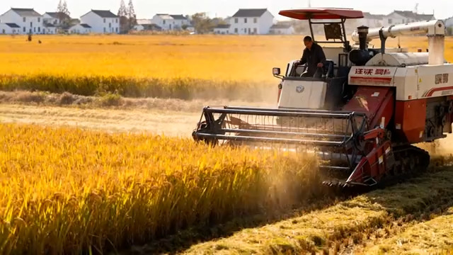  稻田中收割机进行水稻收割1194#横屏 	 - 