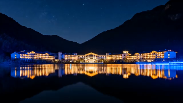 湖畔酒店夜景全景1088#横屏 