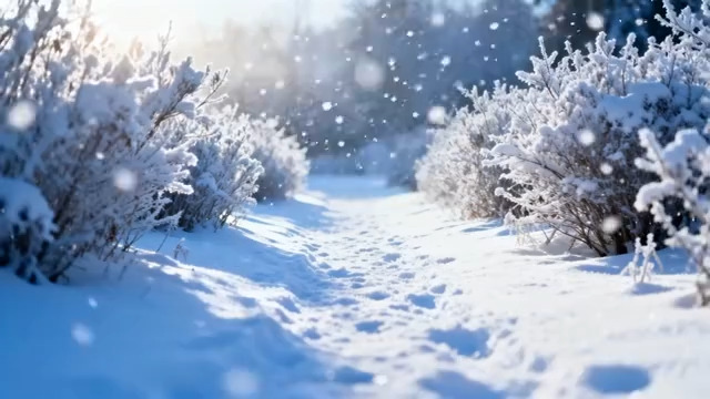  冬日森林雪景小道1391#横屏 	 -