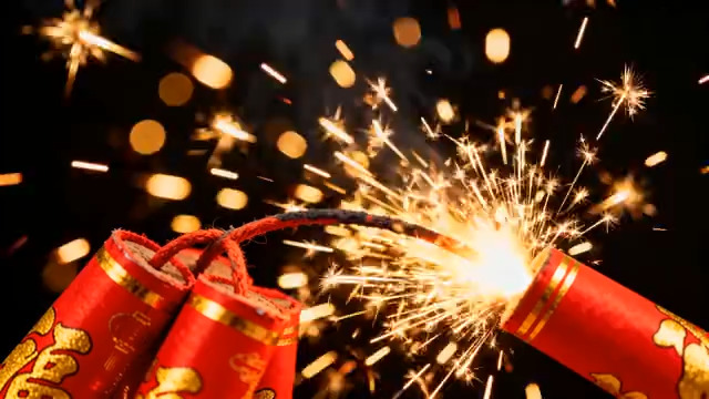  点燃鞭炮新年喜庆素材926#横屏 	 