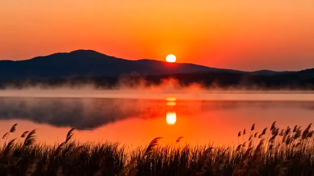 湖面日出自然风光1037#横屏 