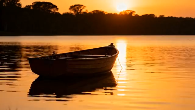 湖面小船日落静谧场景1343#横屏 