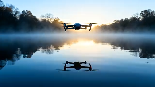 湖面无人机飞行日出景象2139#横屏 