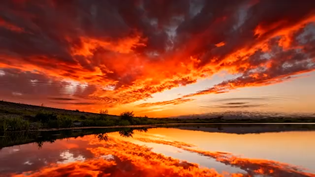 湖面倒映绚丽晚霞风光3226#横屏 