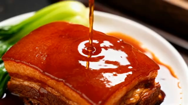 红烧肉浇汁特写画面742#横屏 