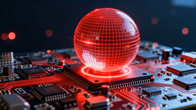  电路板上的红色球体特写1108#横屏 	 