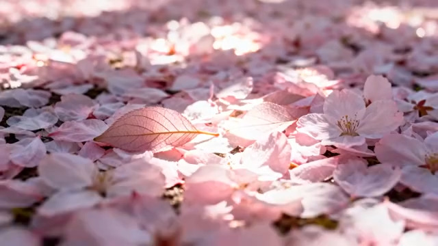  地面散落的粉色樱花花瓣2548#横屏 	 -