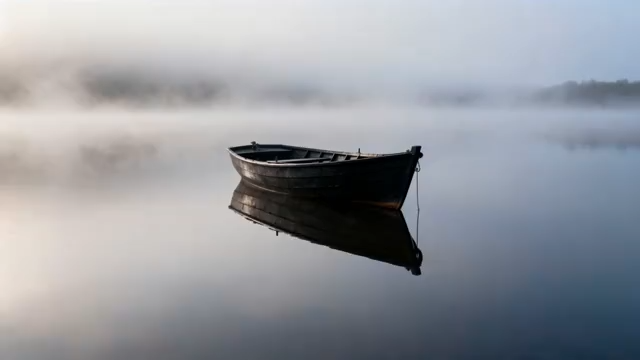 湖面小船静谧景象3500#横屏 