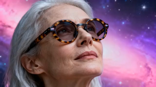  戴眼镜老年女性仰望星空画面104#横屏 	 -