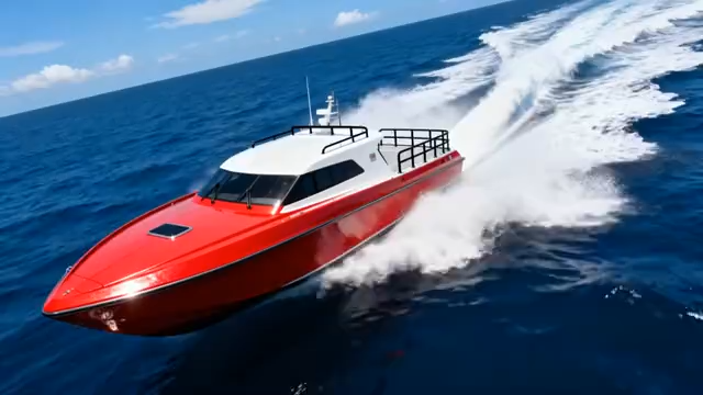 红色快艇海洋航行画面1496#横屏 