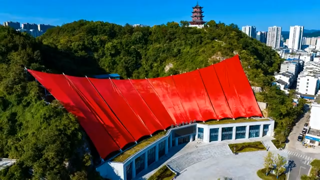 红顶建筑与山林古塔鸟瞰4954#横屏 