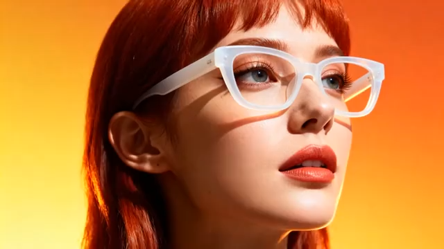 红发女子戴白色眼镜特写4699#横屏 