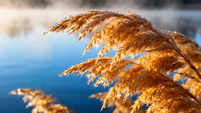  带露珠的芦苇近景2903#横屏 	 