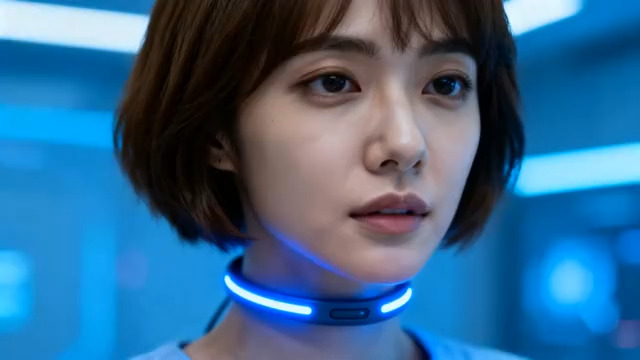  戴发光项圈的短发女性2335#横屏 	 