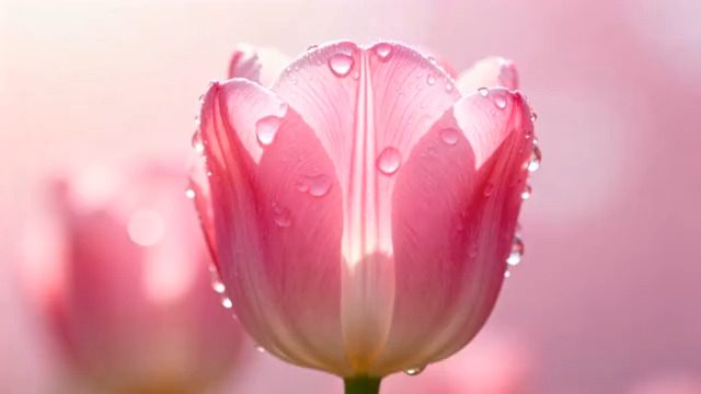  带水珠的粉色郁金香特写2304#横屏 	 