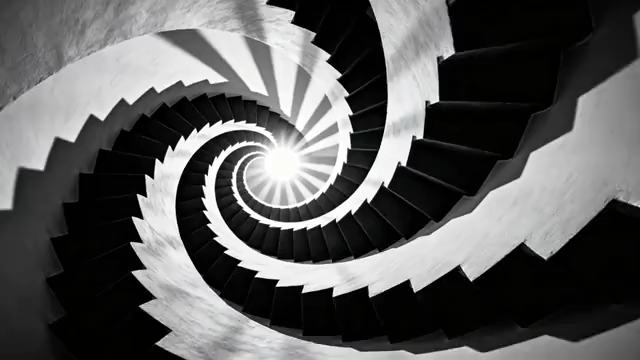 黑白螺旋楼梯光影画面5042#横屏 