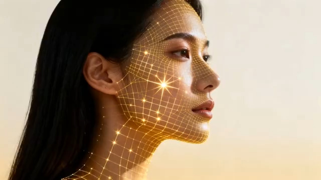  带粒子光效的女性面部特写1935#横屏 	 