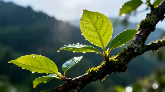  带水珠绿叶特写1419#横屏 	 - 