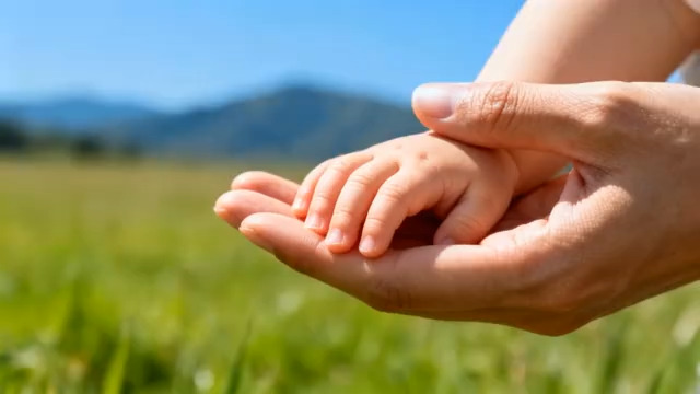  大手握婴儿小手户外场景3010#横屏 	 