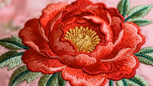  刺绣牡丹花图案特写467#横屏 	 