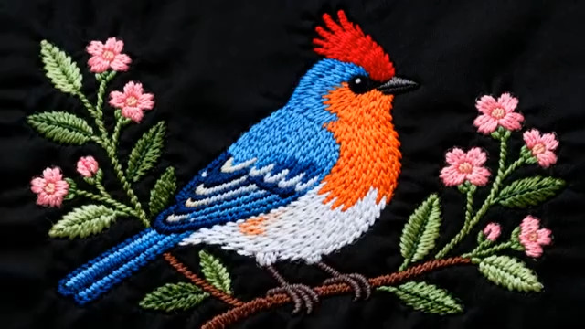  刺绣小鸟花卉图案素材2330#横屏 	 