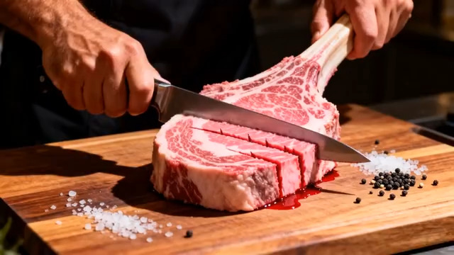  厨师切牛排特写素材2728#横屏 	 