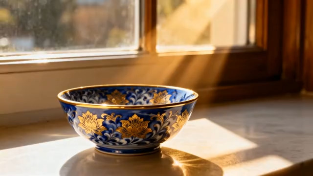  窗边精美瓷器碗特写1363#横屏 	 