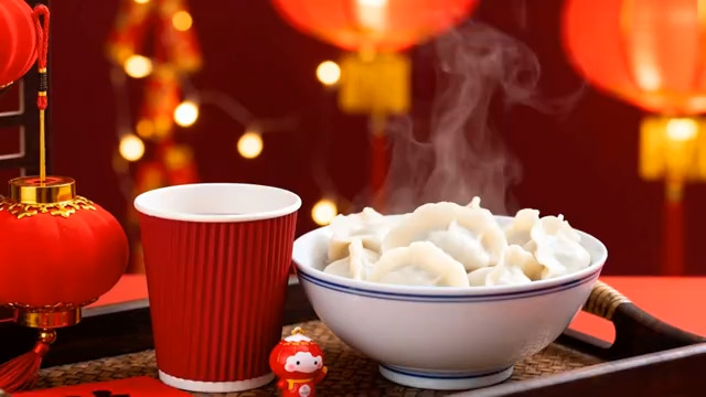  春节饺子与喜庆装饰画面2778#横屏 	 