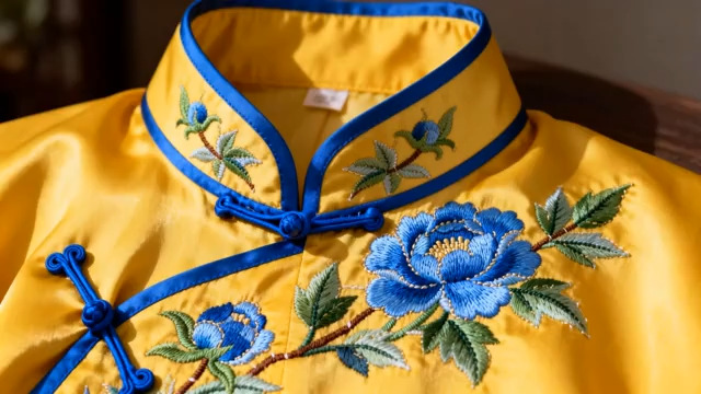  刺绣中式黄色服装特写1447#横屏 	 