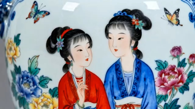  瓷器上古装女子绘画特写1724#横屏 	 - 